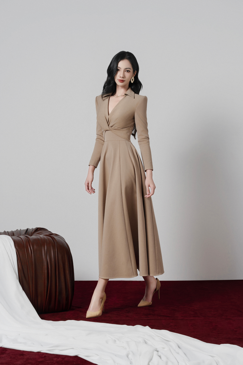 Elowyn V-neck Midi Shirt Dress – DeNio Official Website | DeNio