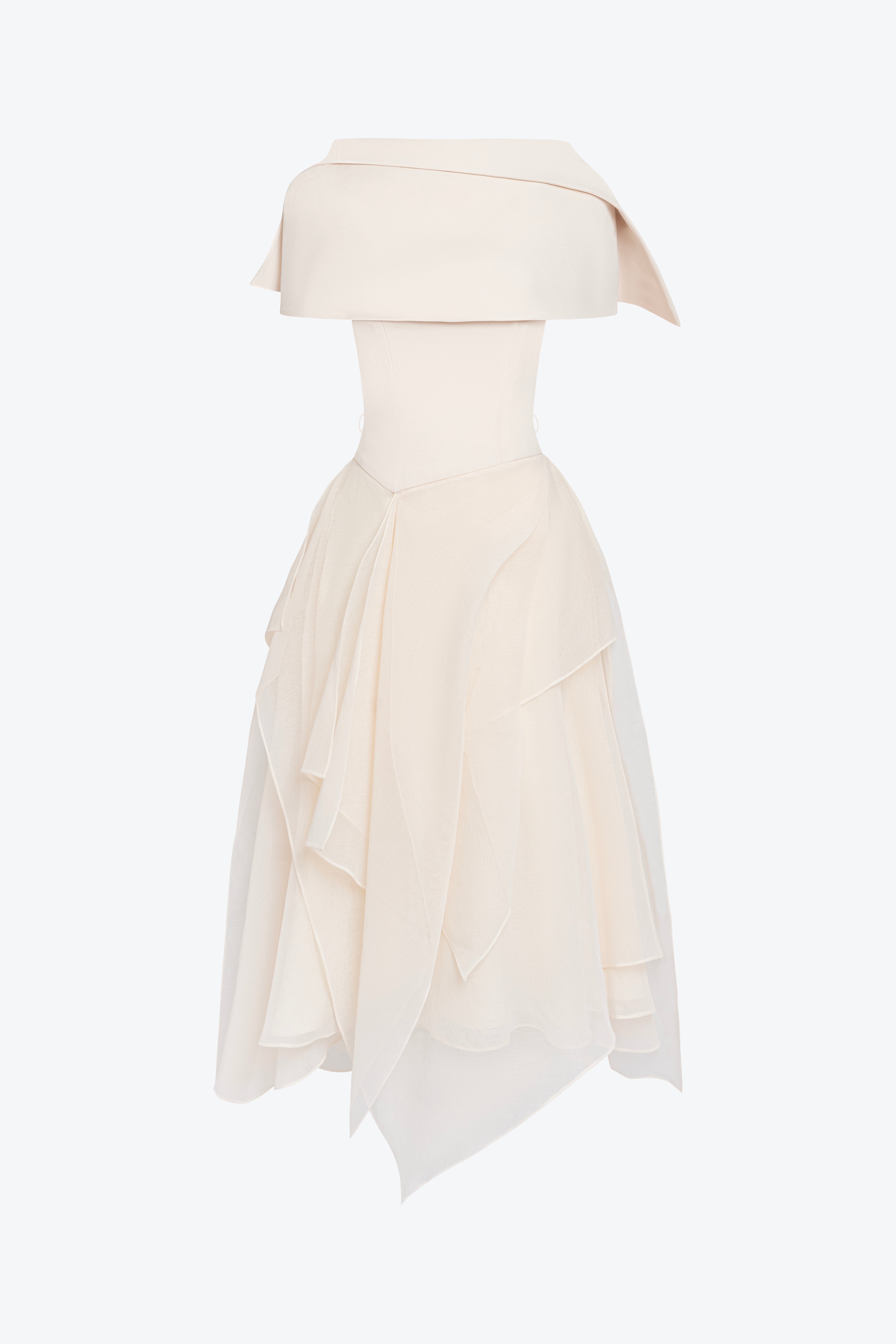 Seraphelle Layered A-line Midi Dress XL / Cream Seraphelle Layered A-line Midi Dress XL / Cream