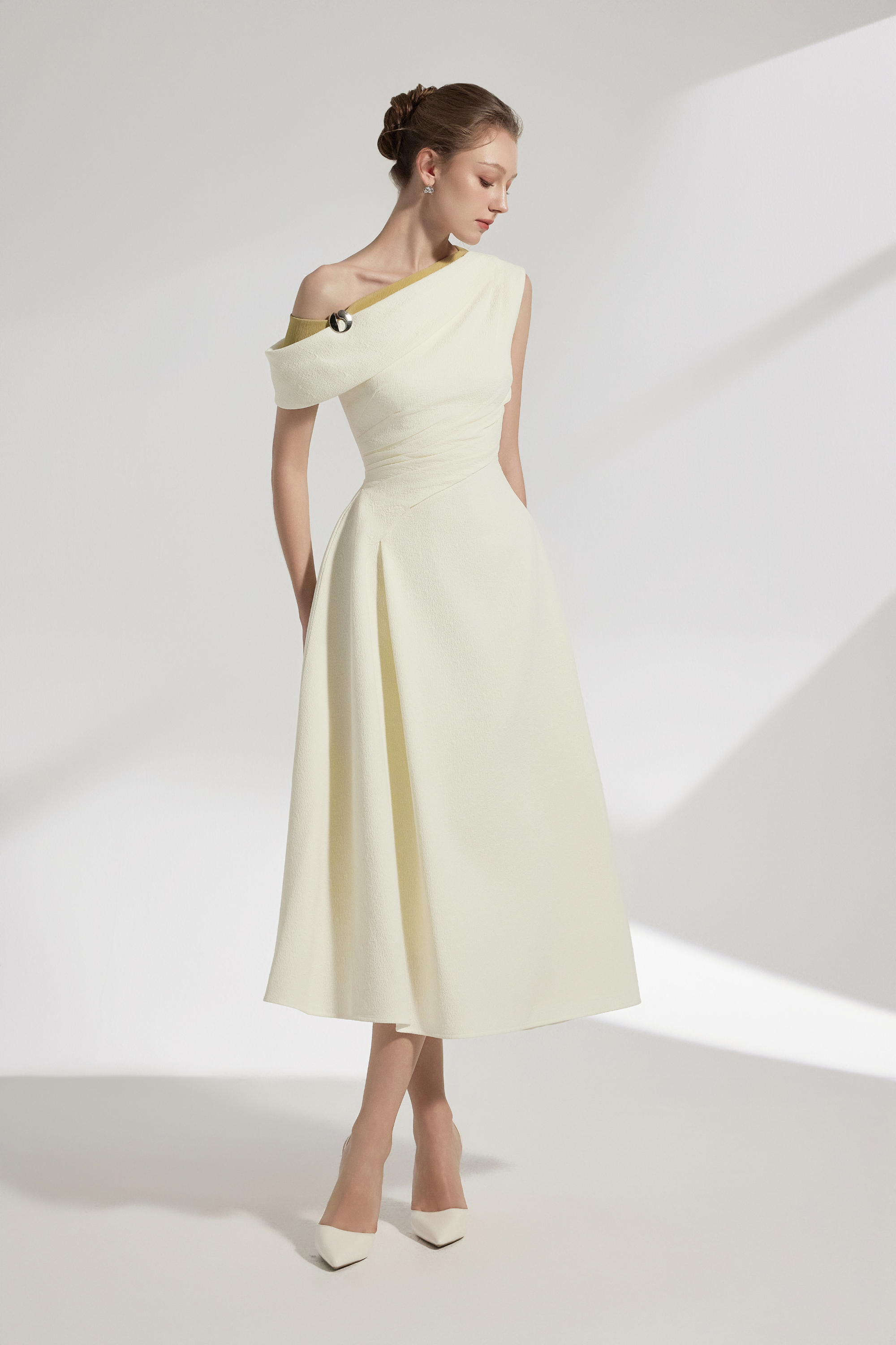 Elan Two-tone Off-shoulder Midi Dress