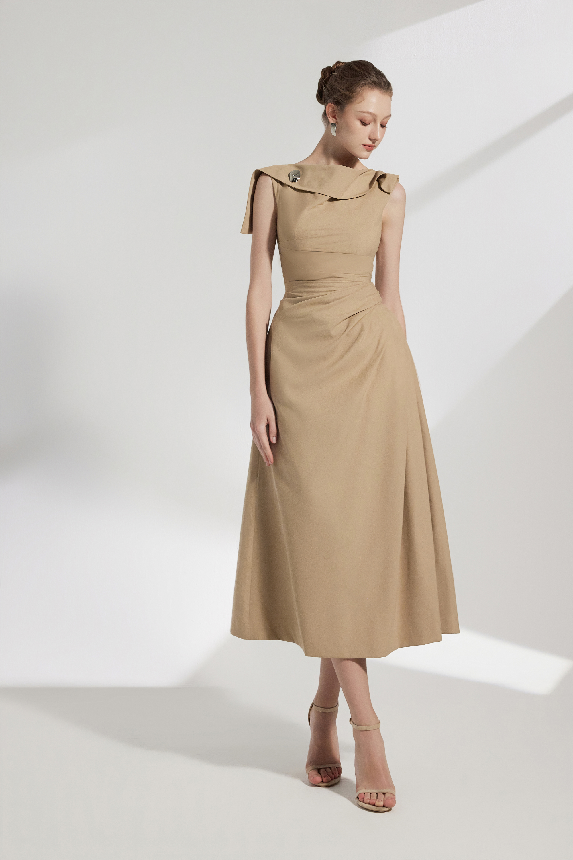 Solene Midi Dress With Flipped-collar