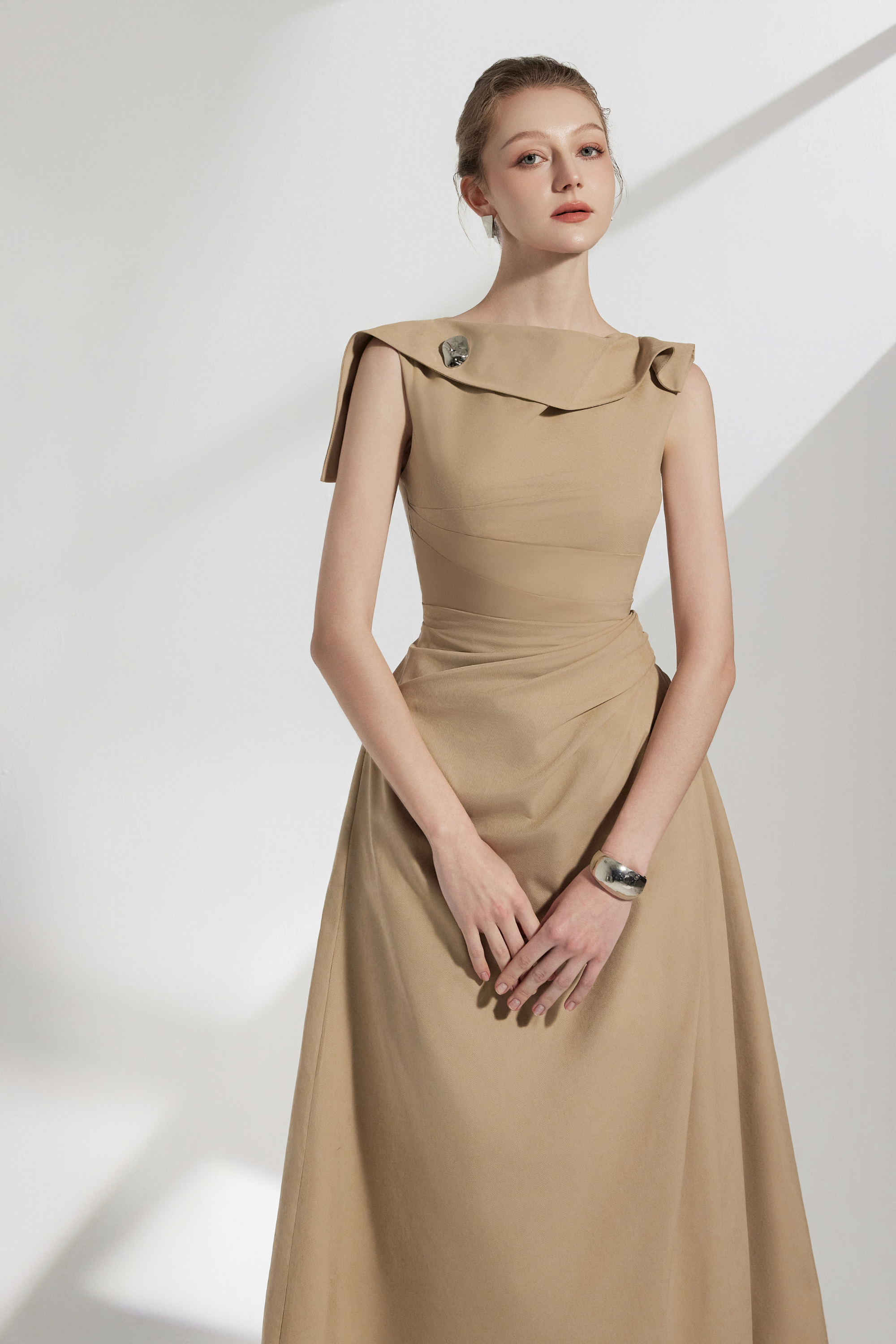 Solene Midi Dress With Flipped-collar