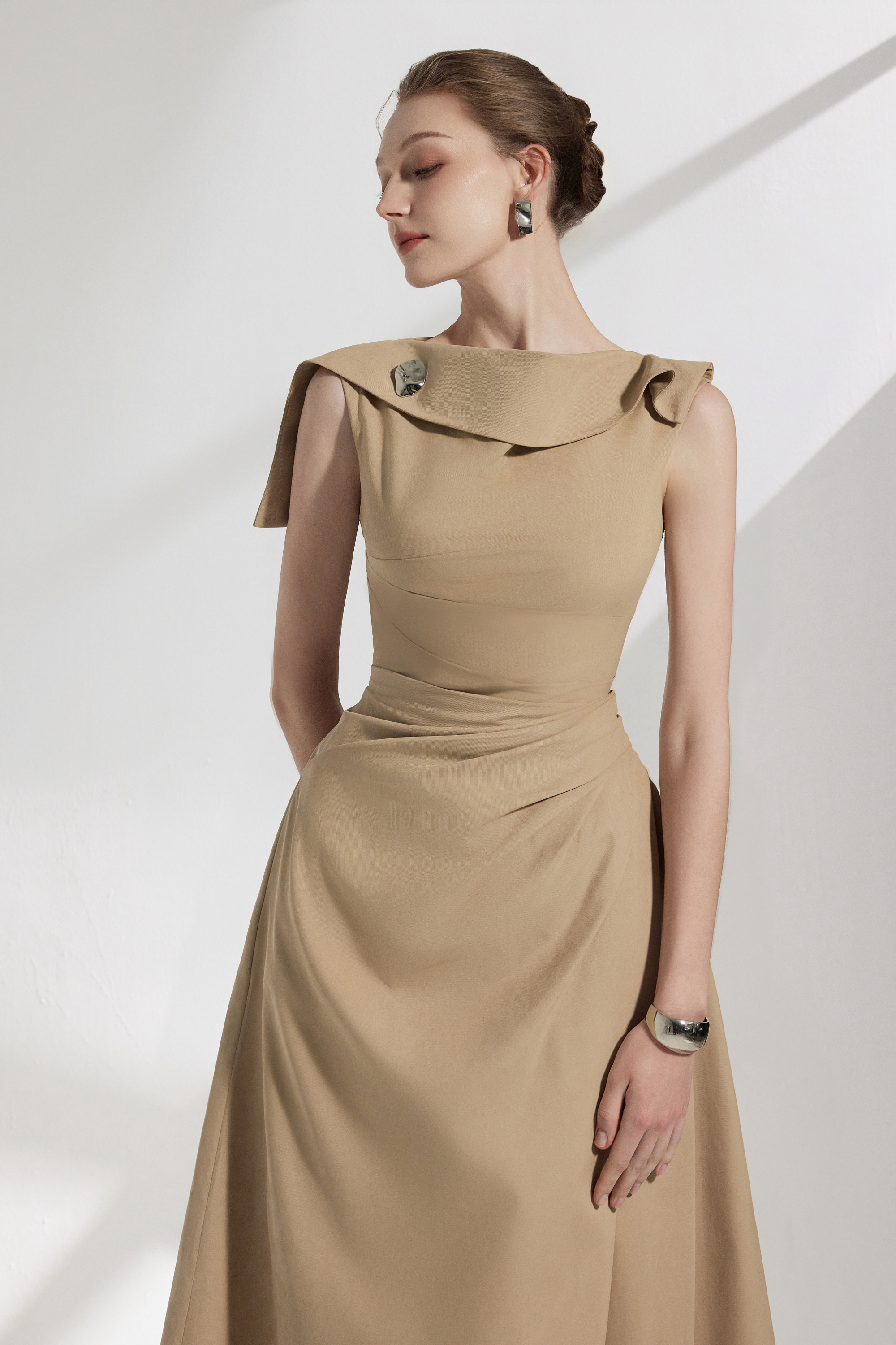 Solene Midi Dress With Flipped-collar