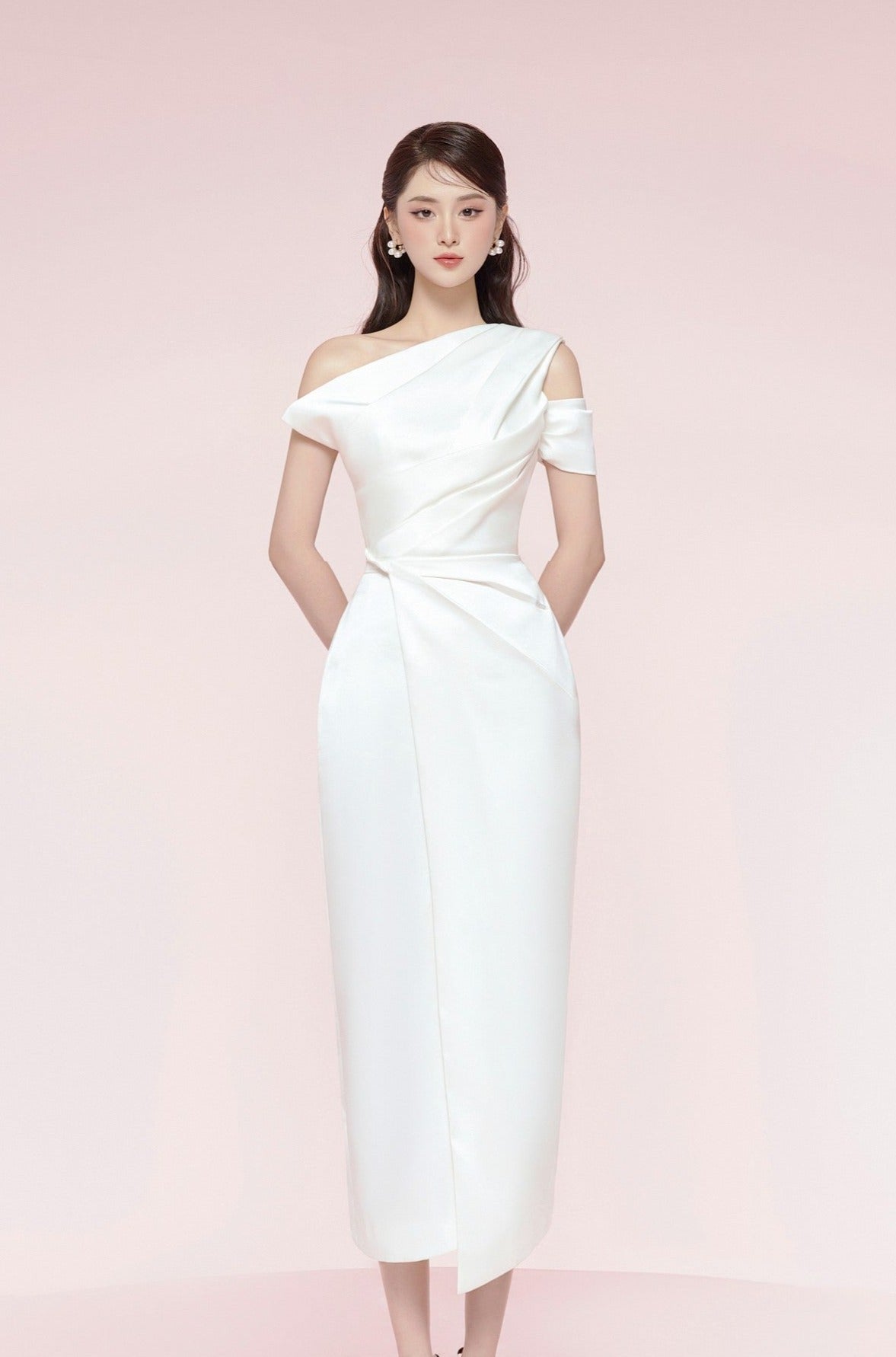 Bauhinia Pleated Shoulder Pencil Dress