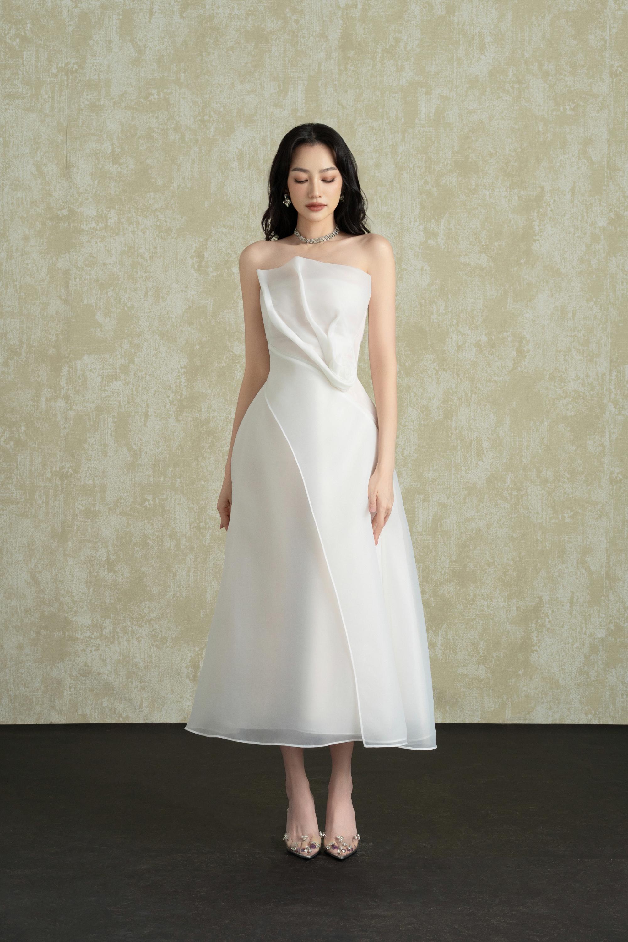 Senora Draping Strapless Midi Dress