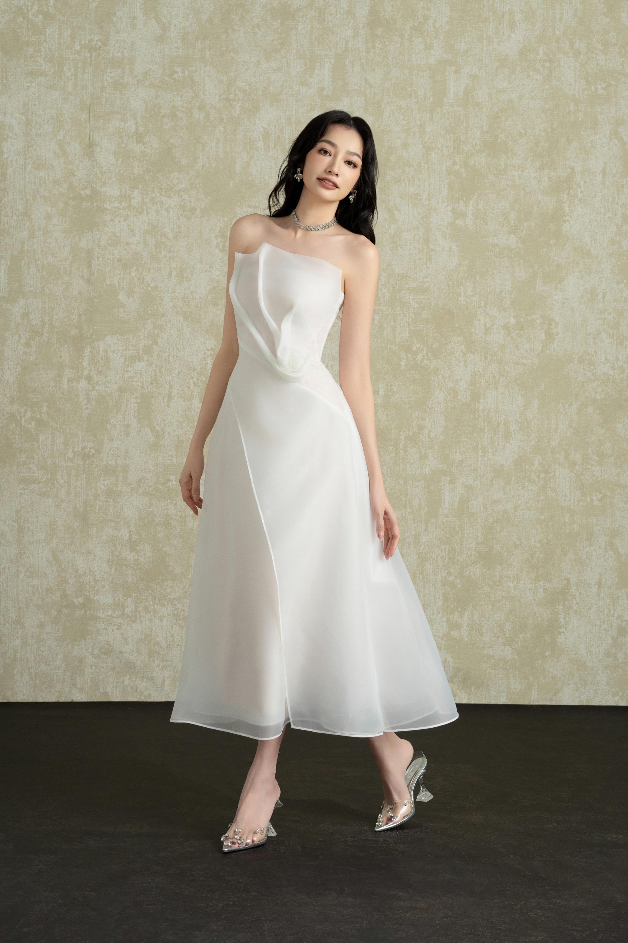 Senora Draping Strapless Midi Dress