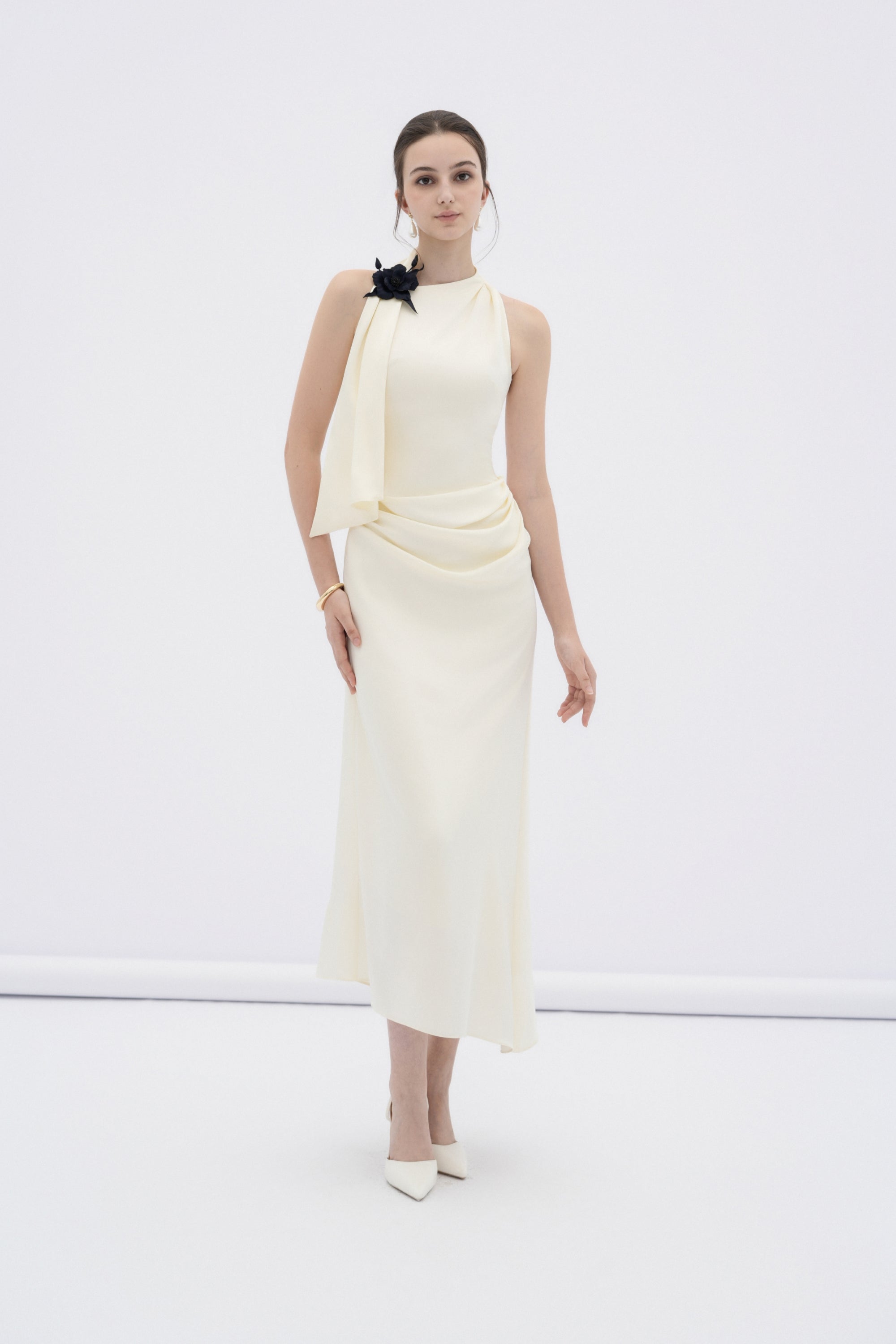 Brie Draped Halter Midi Dress