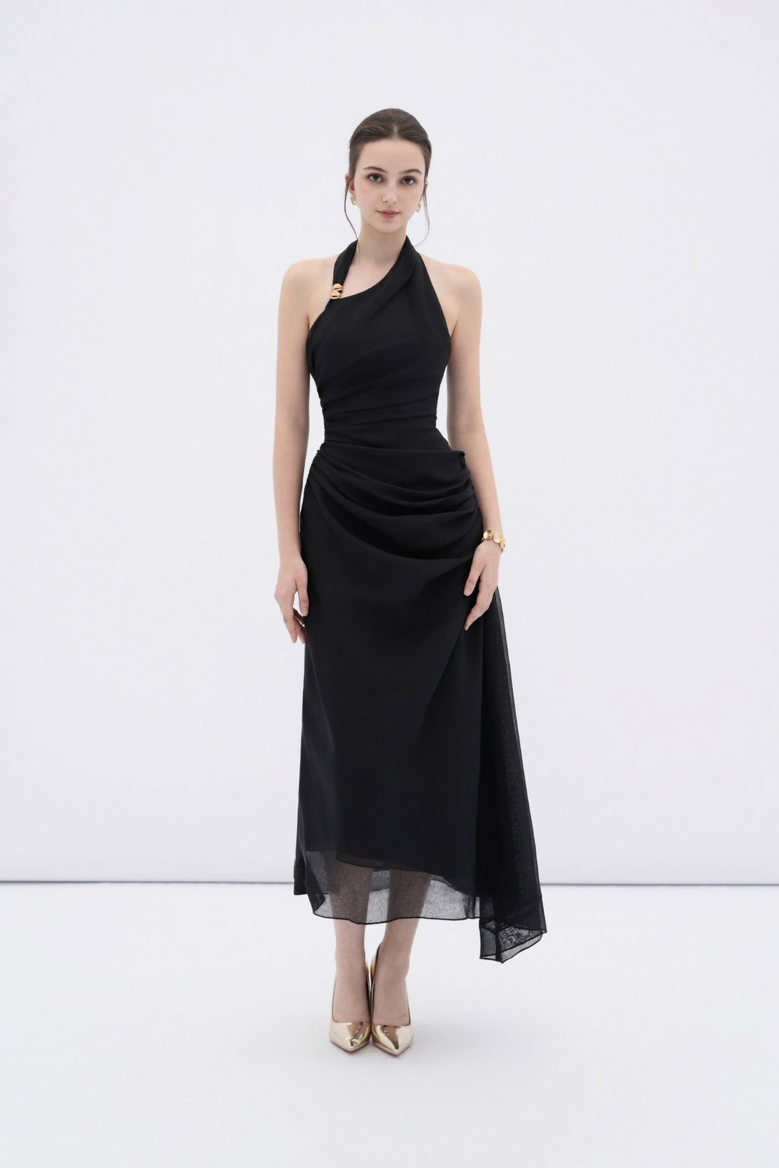 Elowen Draped Midi Dress S / Dark Red