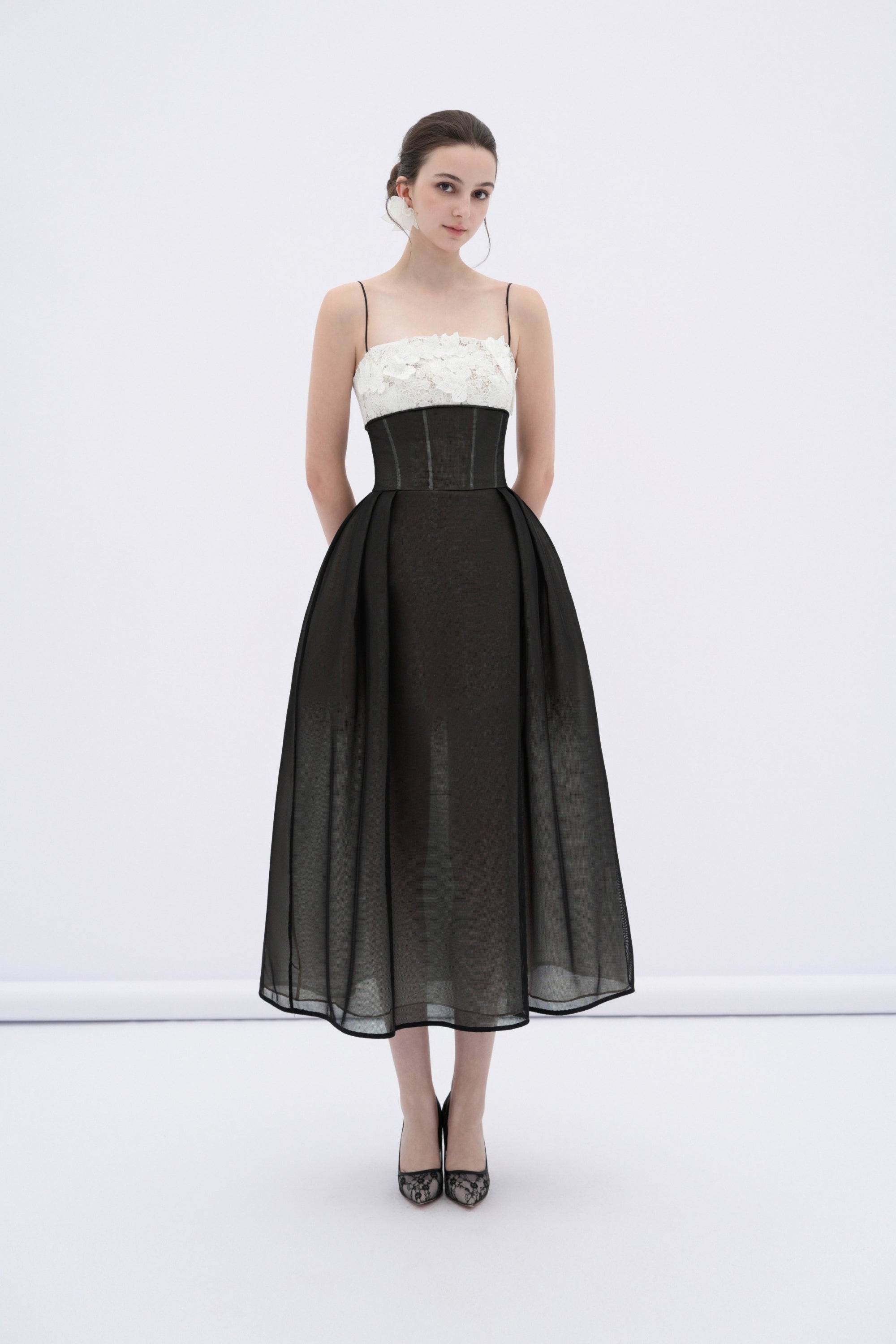 Vela Sheer Lace Midi Dress