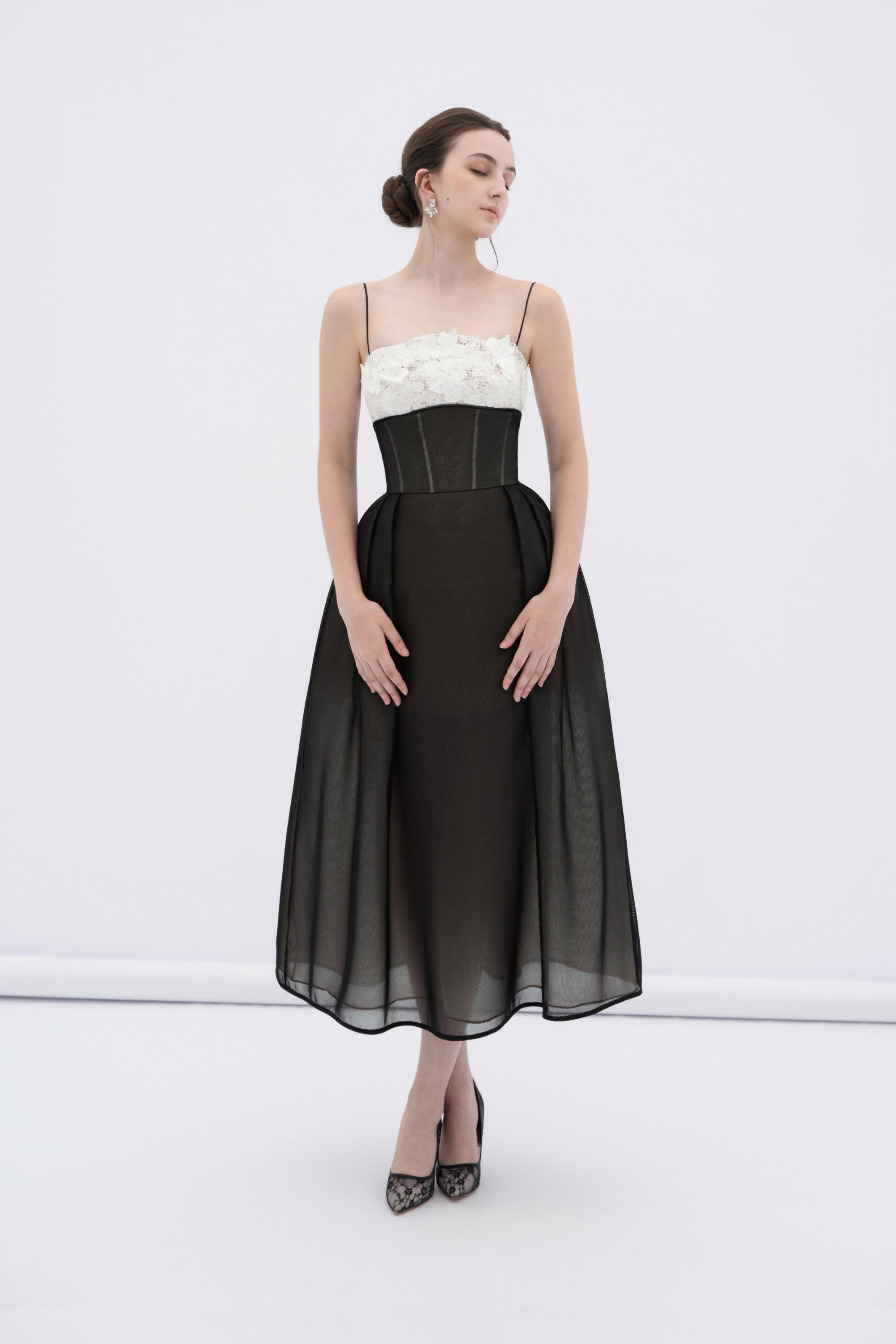 Vela Sheer Lace Midi Dress