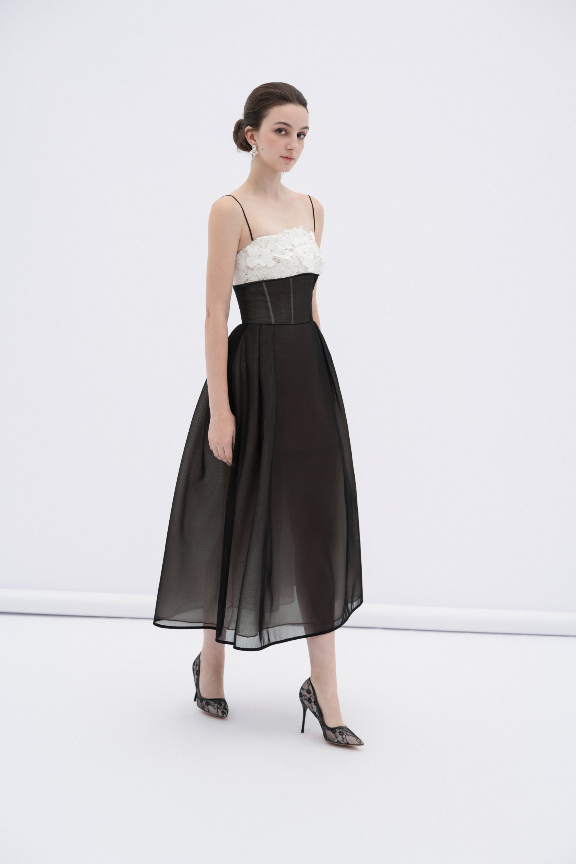 Vela Sheer Lace Midi Dress