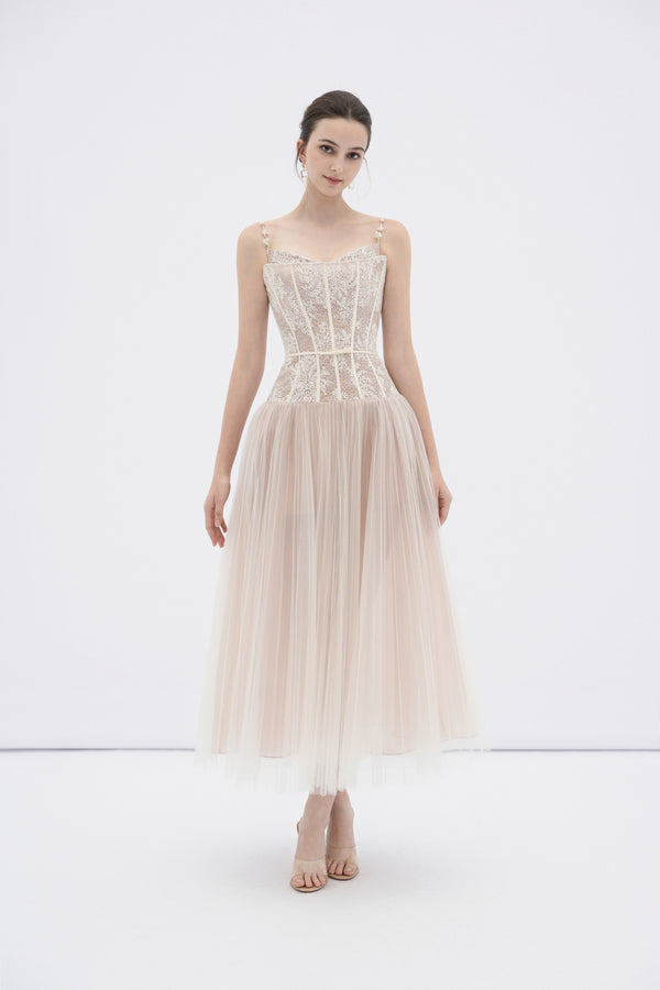 Alizea Corset Tulle Midi Dress
