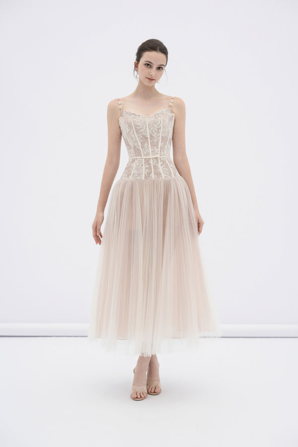 Alizea Corset Tulle Midi Dress