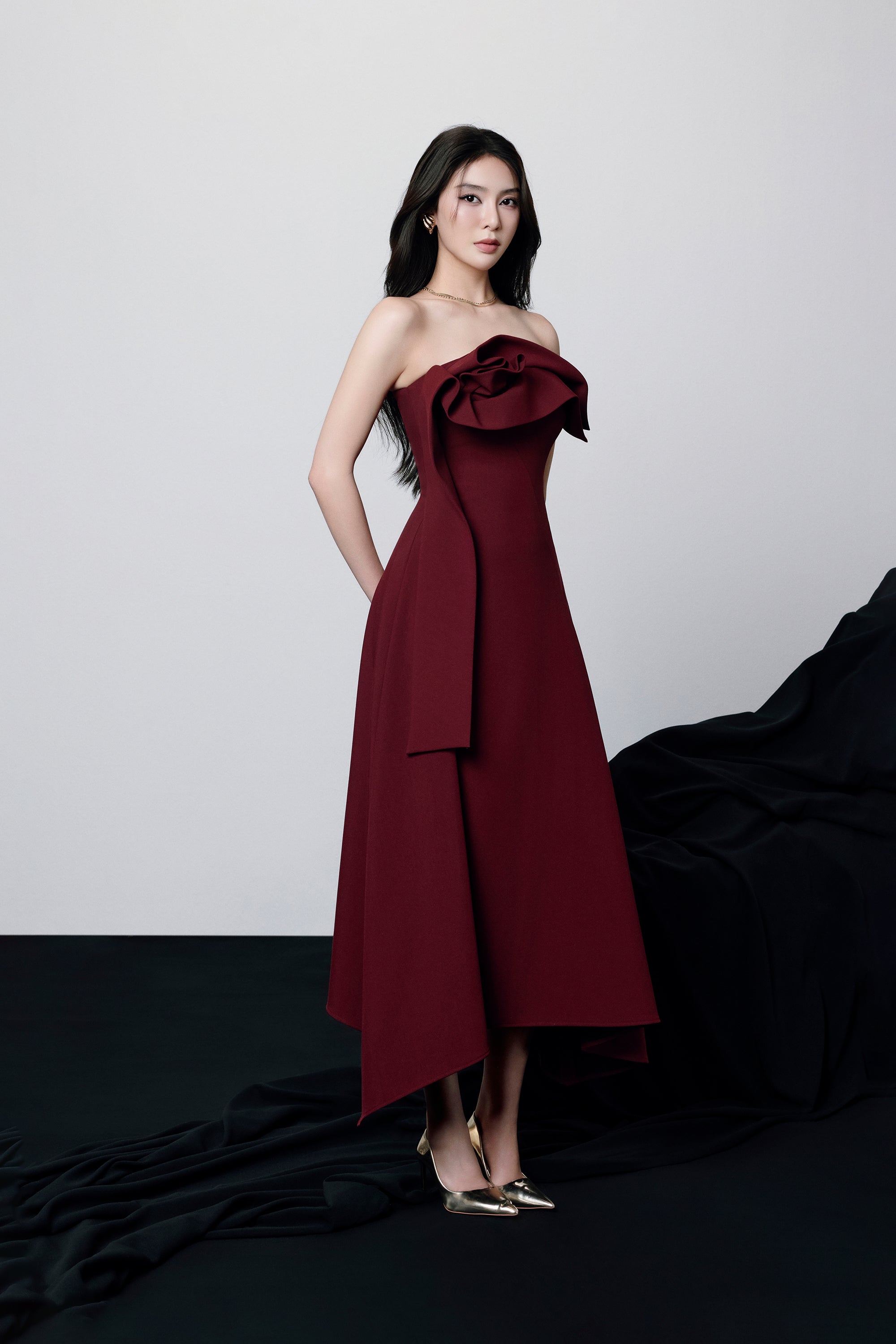 Lenora Rose Fold Strapless Midi Dress – DeNio Official Website