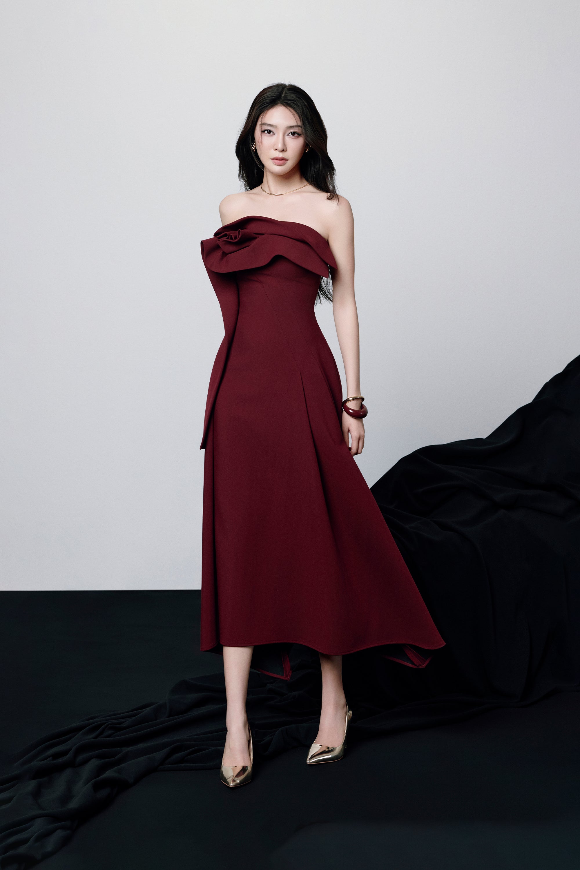 Lenora Rose Fold Strapless Midi Dress – DeNio Official Website