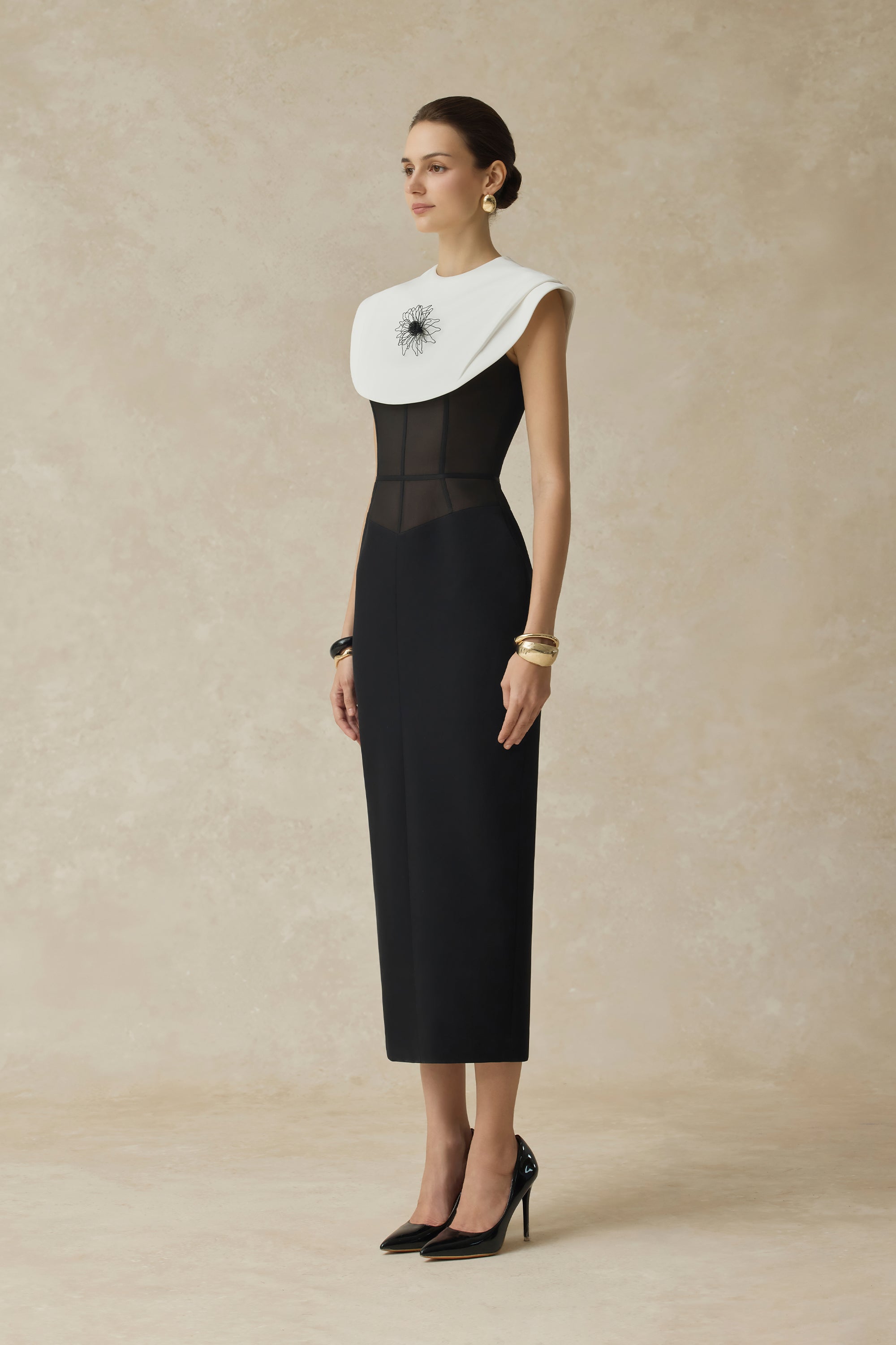 Lani Midi Dress With White Cape