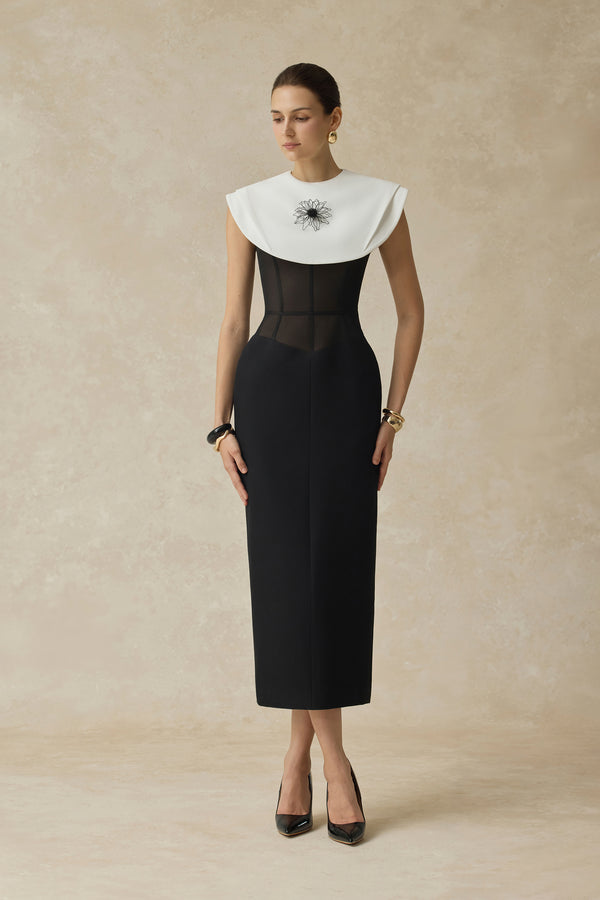 Lani Midi Dress With White Cape