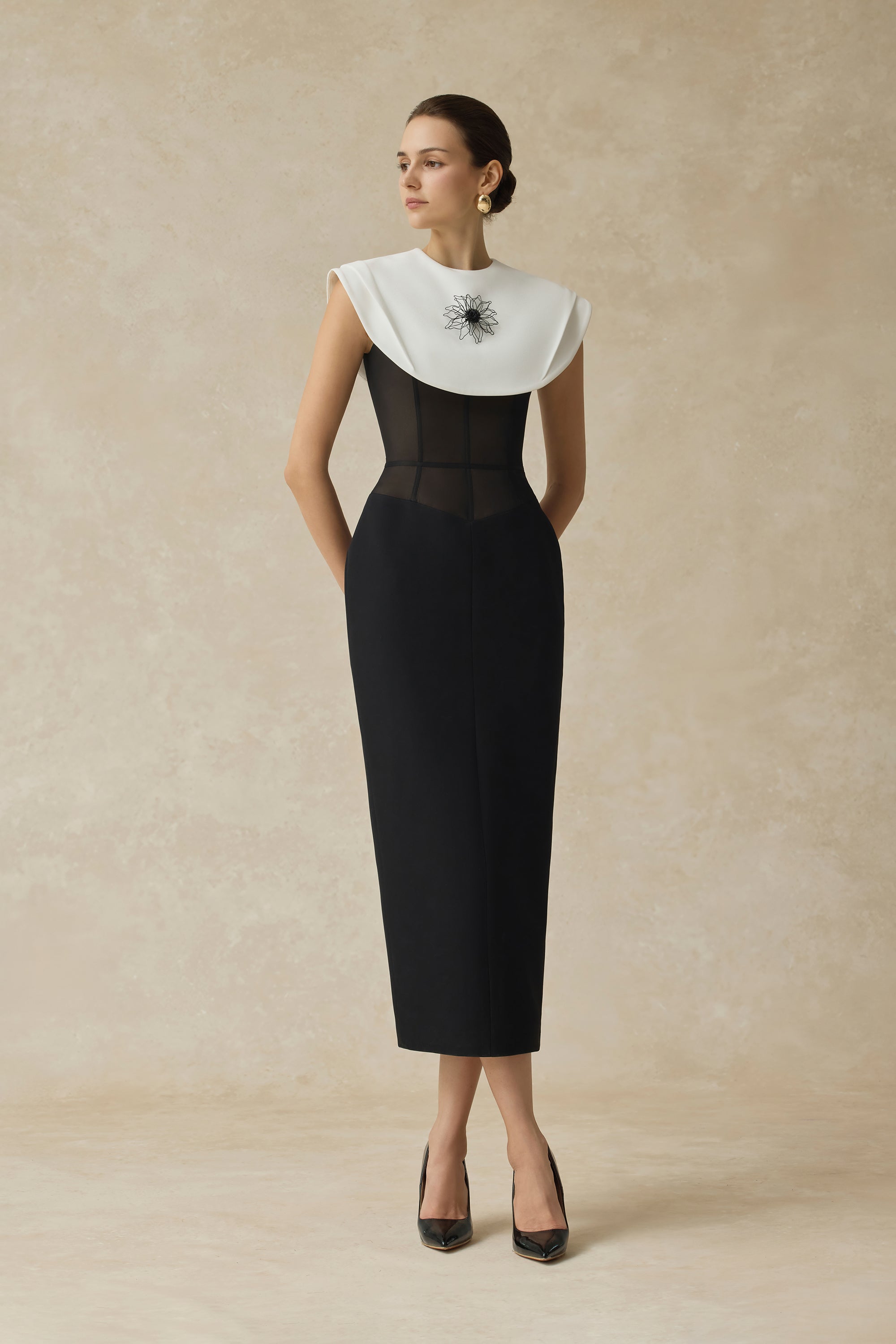 Lani Midi Dress With White Cape