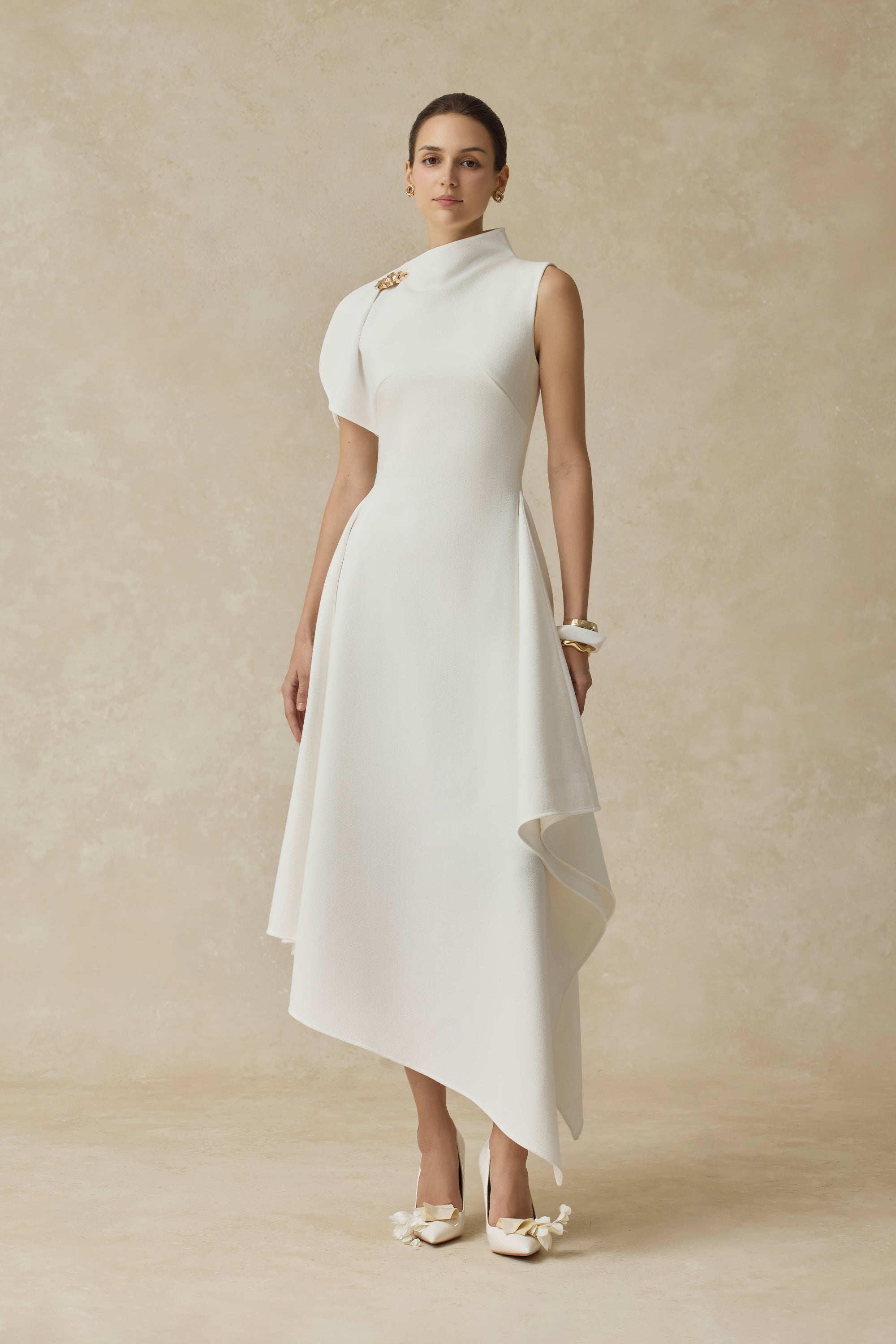Cerelle Asymmetric Flared Midi Dress