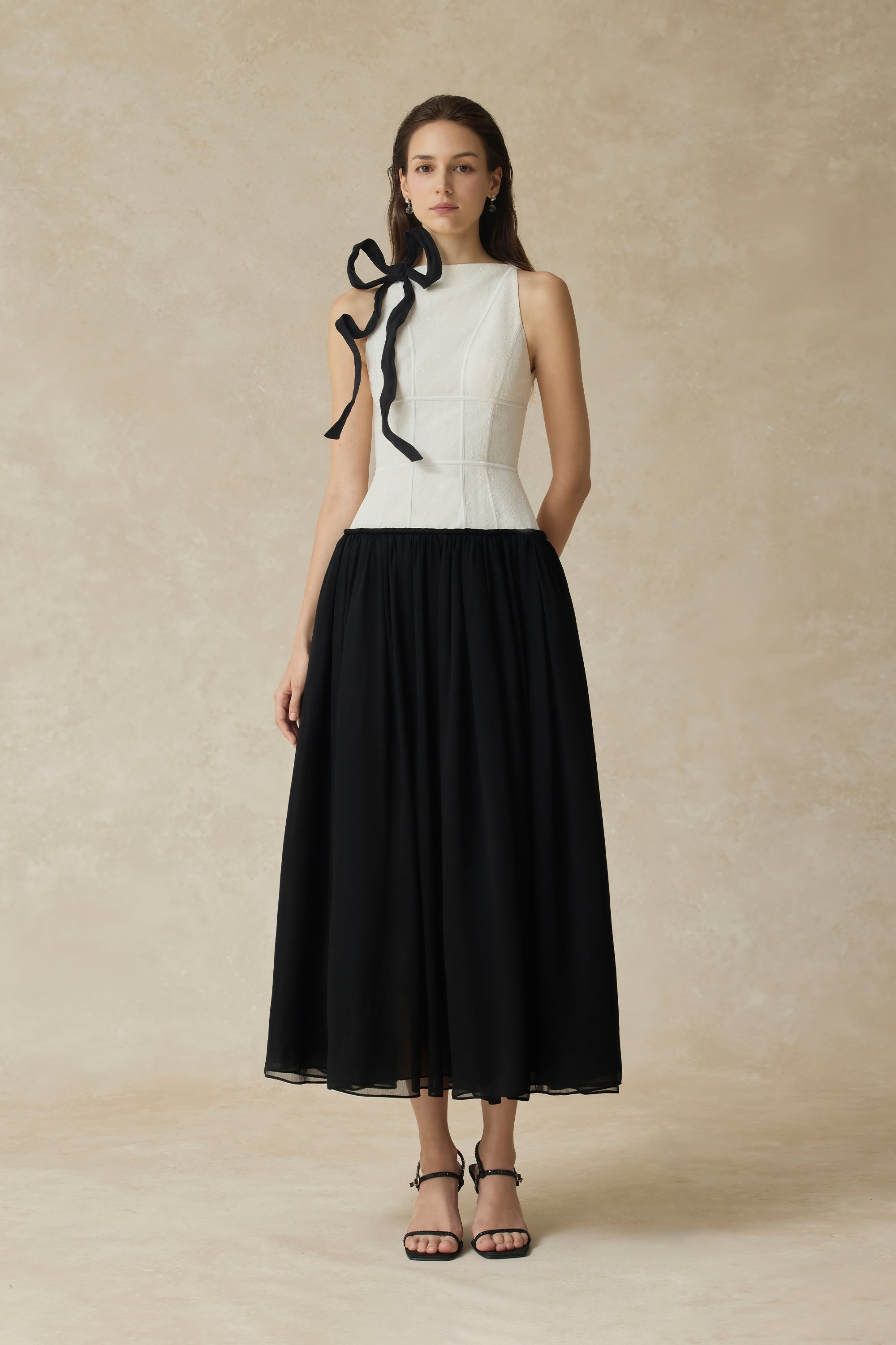Lunaria Halter Neck Lace Dress With Bow