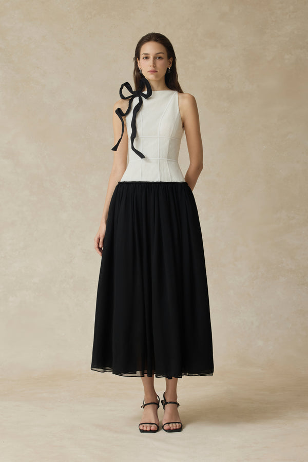 Lunaria Halter Neck Lace Dress With Bow