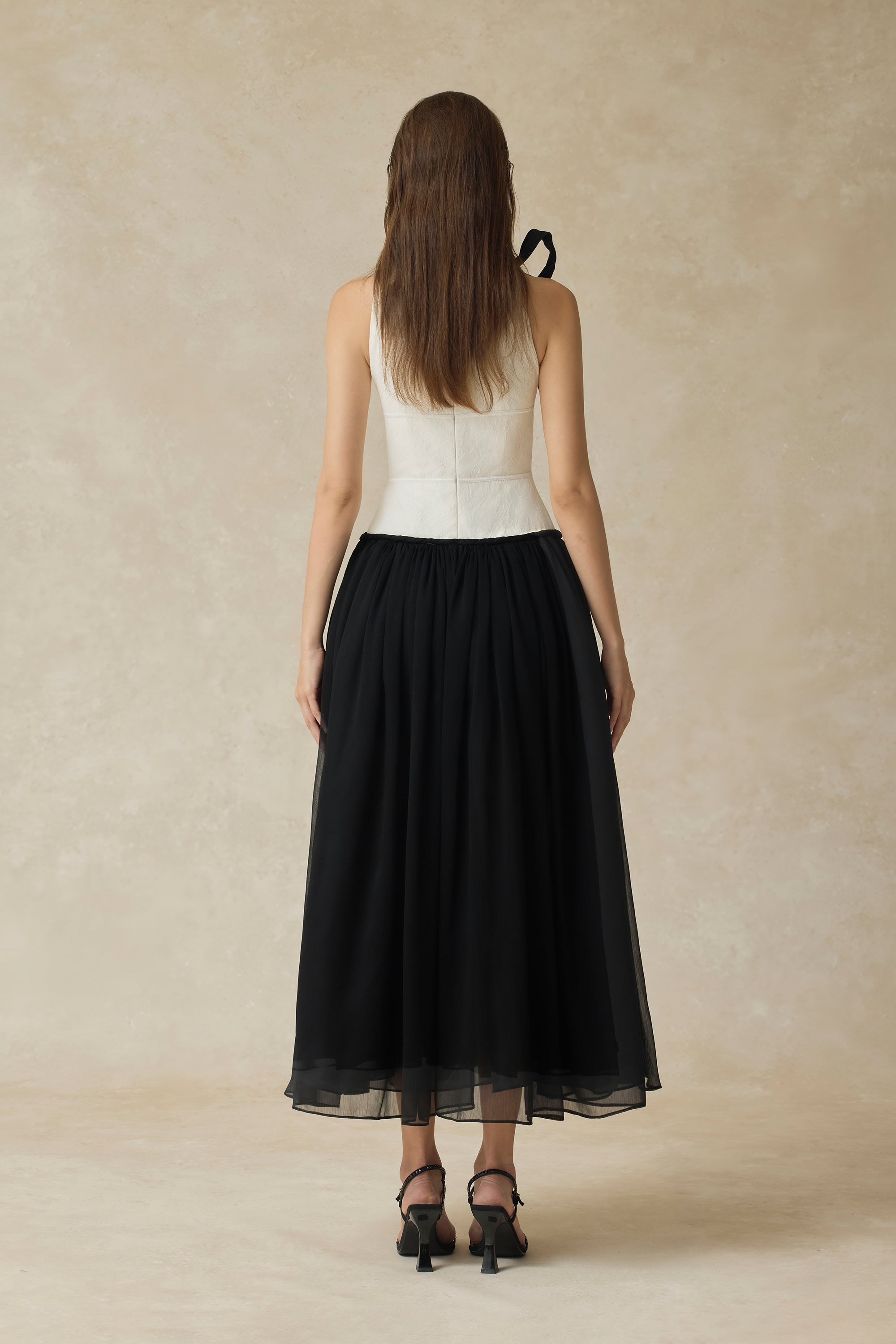 Lunaria Halter Neck Lace Dress With Bow