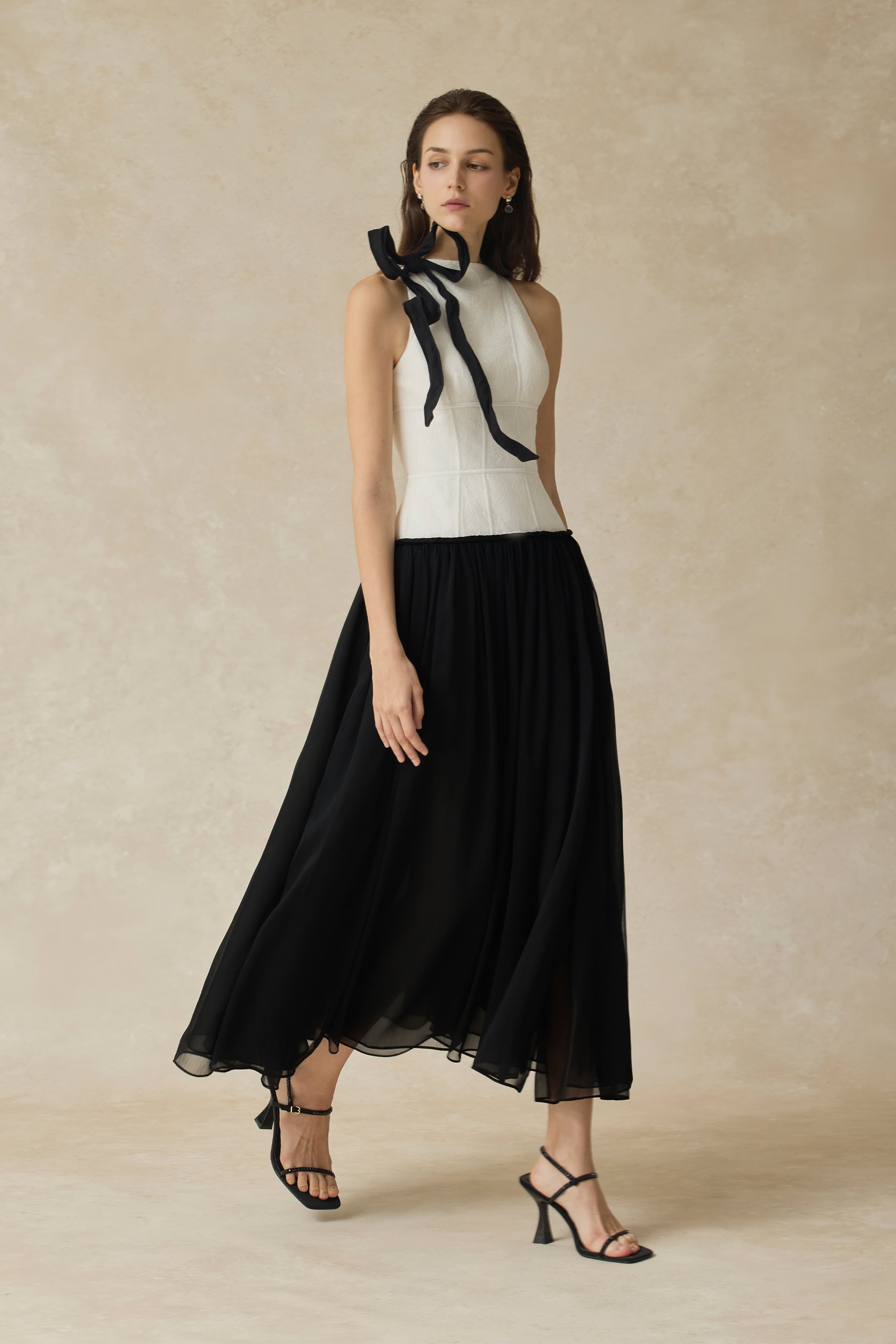 Lunaria Halter Neck Lace Dress With Bow