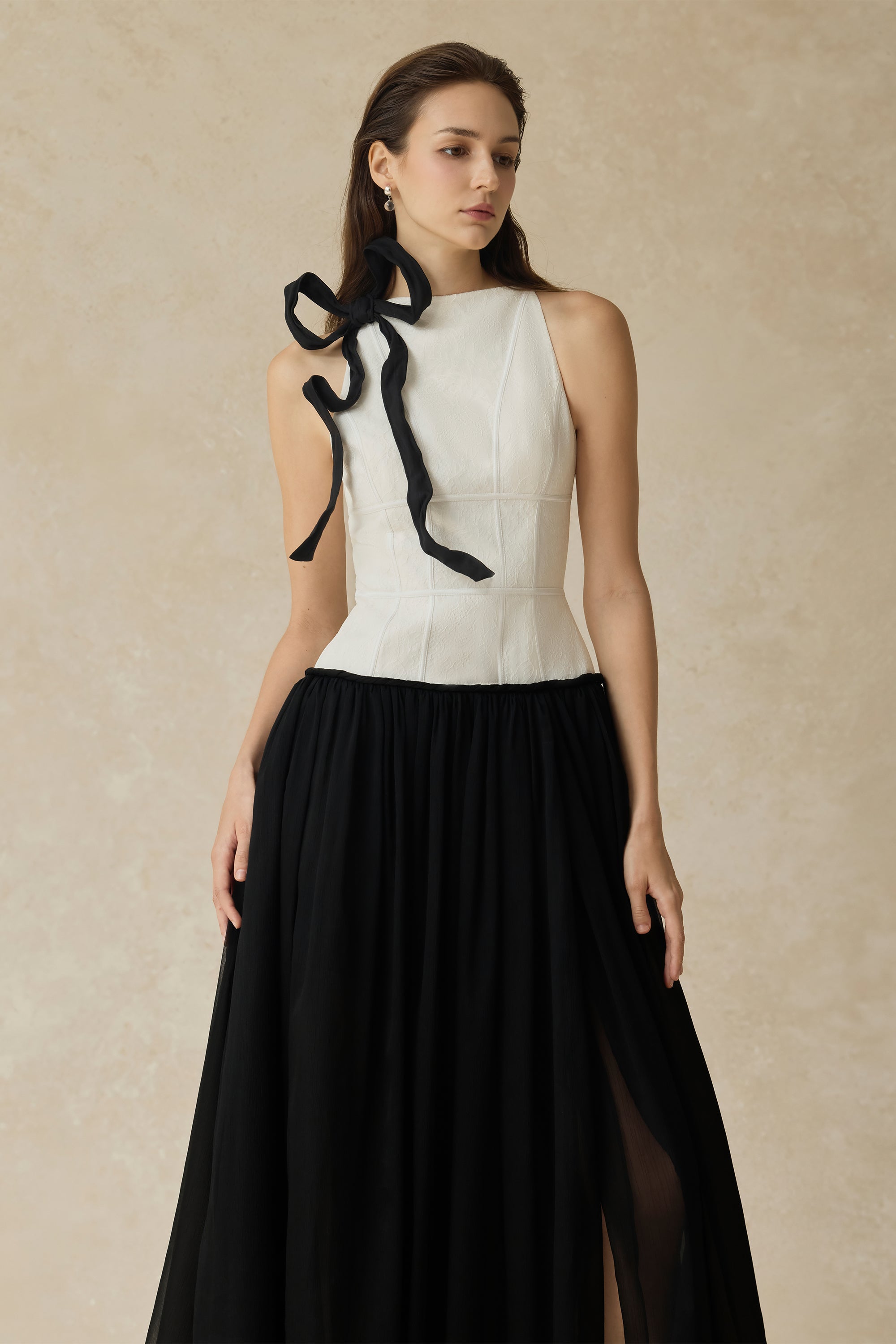 Lunaria Halter Neck Lace Dress With Bow