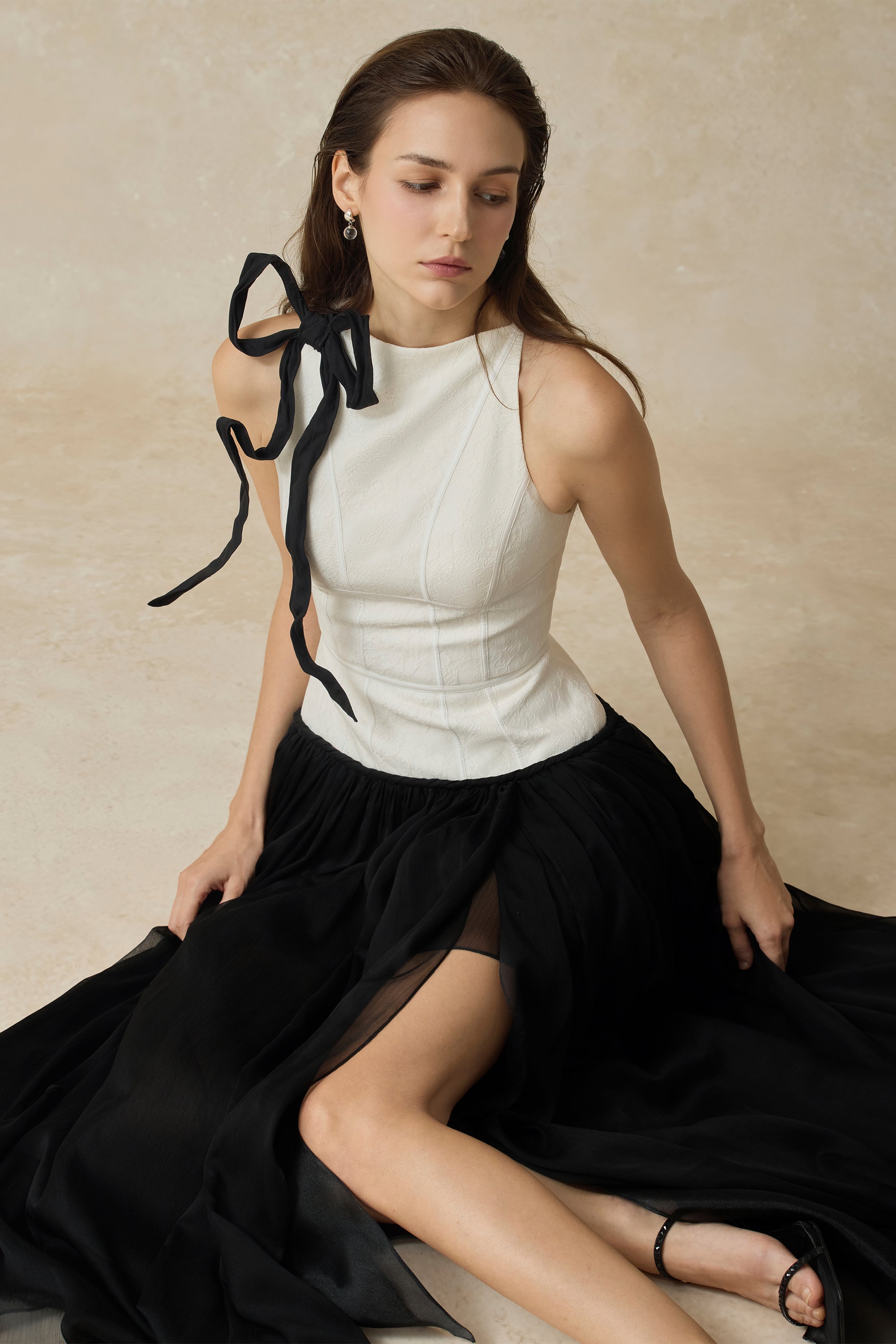Lunaria Halter Neck Lace Dress With Bow