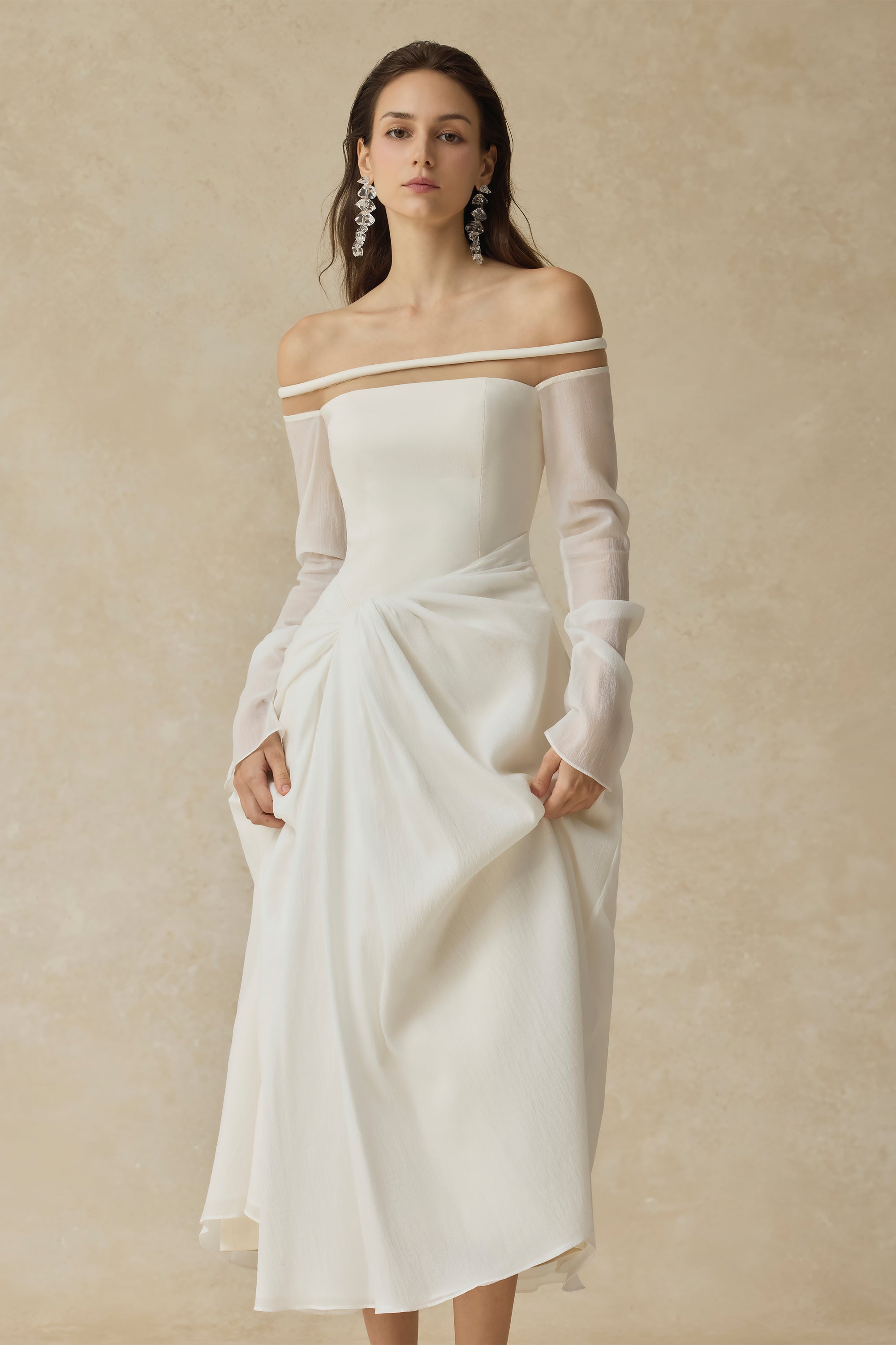 Velora Off-shoulder Midi Dress With Twisted Detail