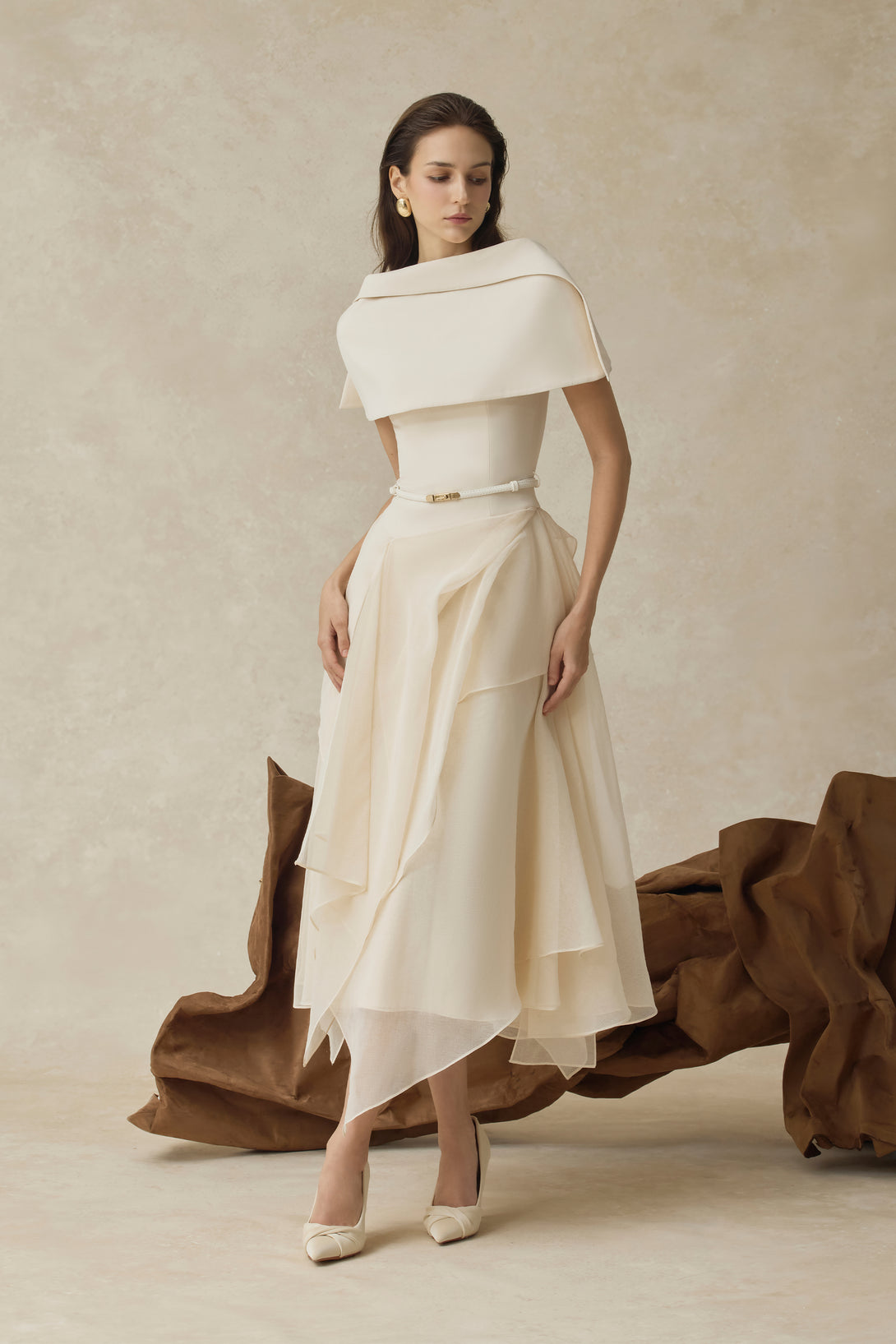 Seraphelle Layered A-line Midi Dress XL / Cream
