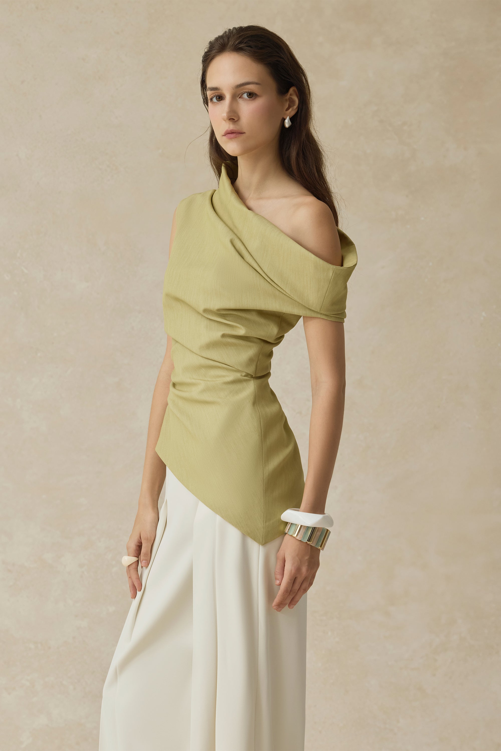 Phoebe Asymmetrical One-shoulder Draped Top