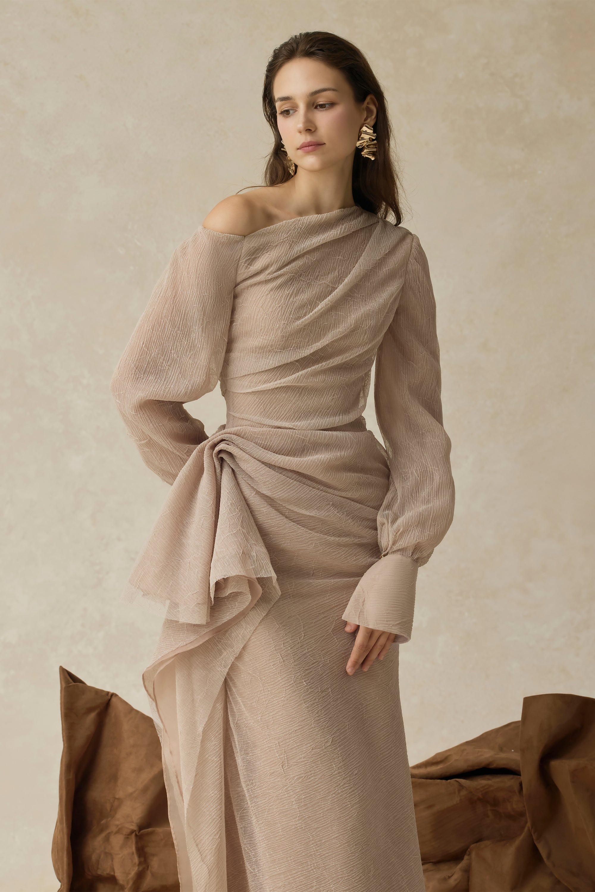 Elarion Asymmetric Long Sleeve Dress