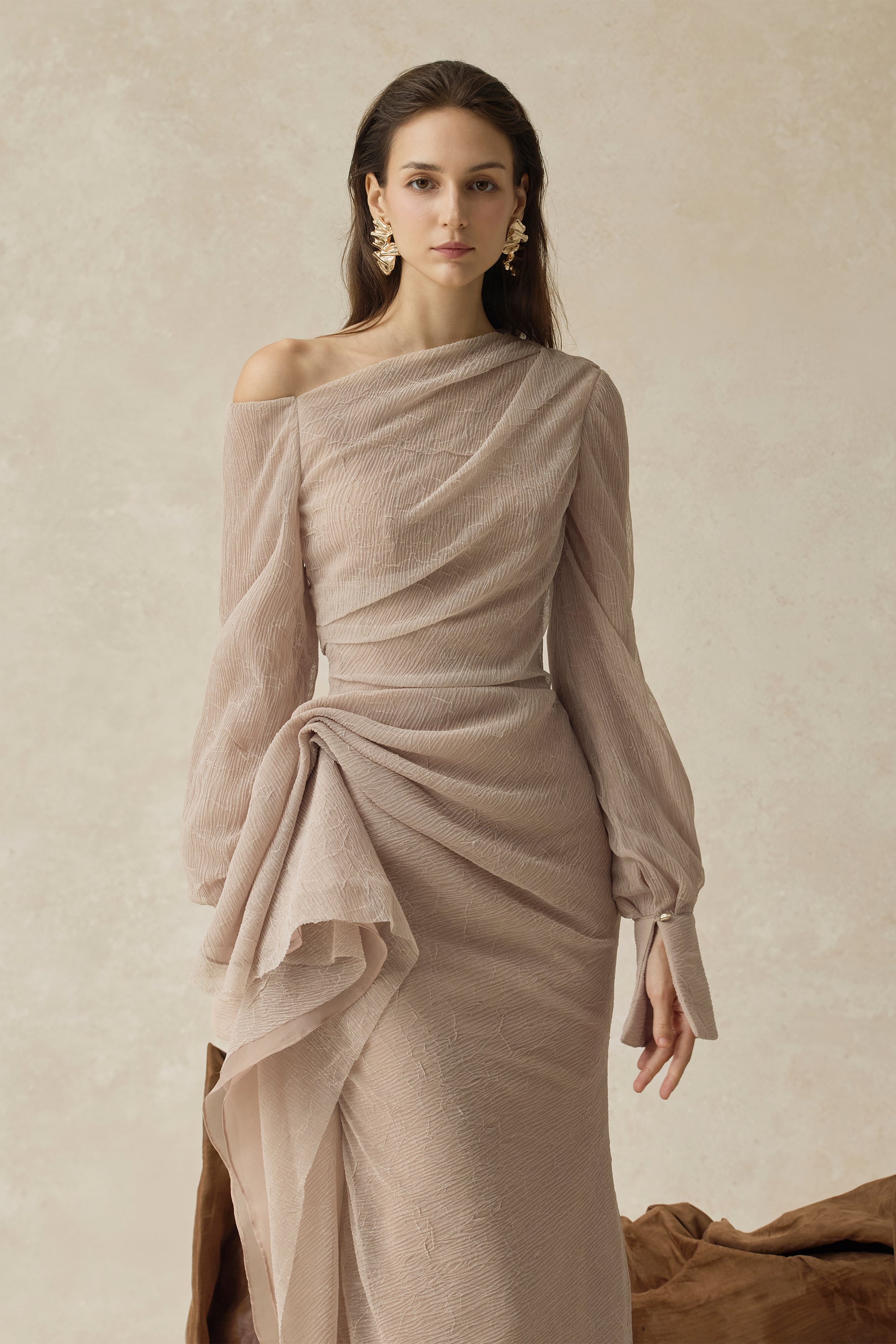 Elarion Asymmetric Long Sleeve Dress
