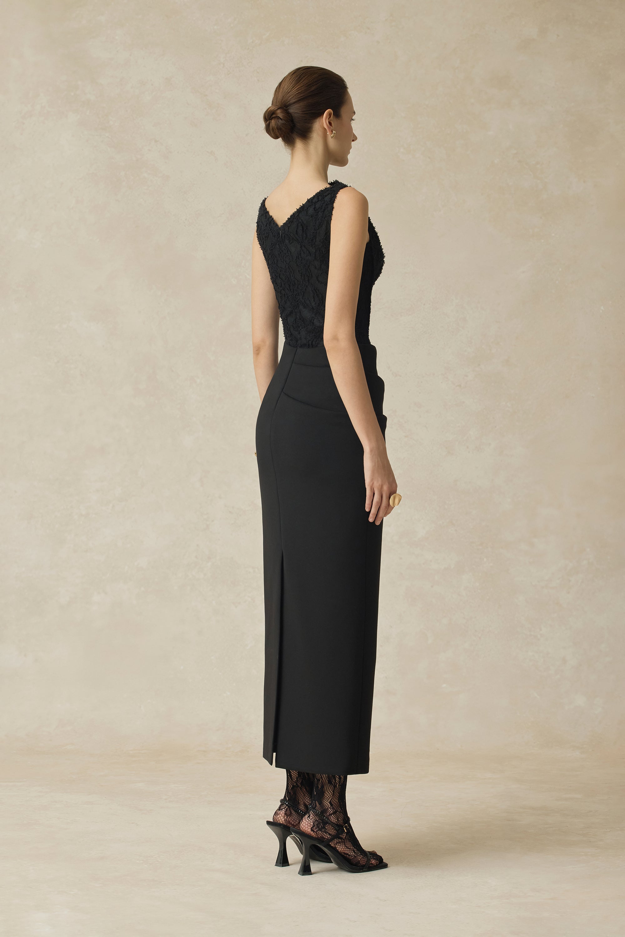 Serephira Draped Midi Dress With Lace