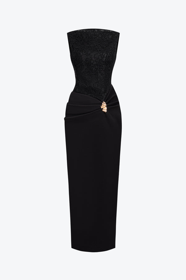 Serephira Draped Midi Dress With Lace