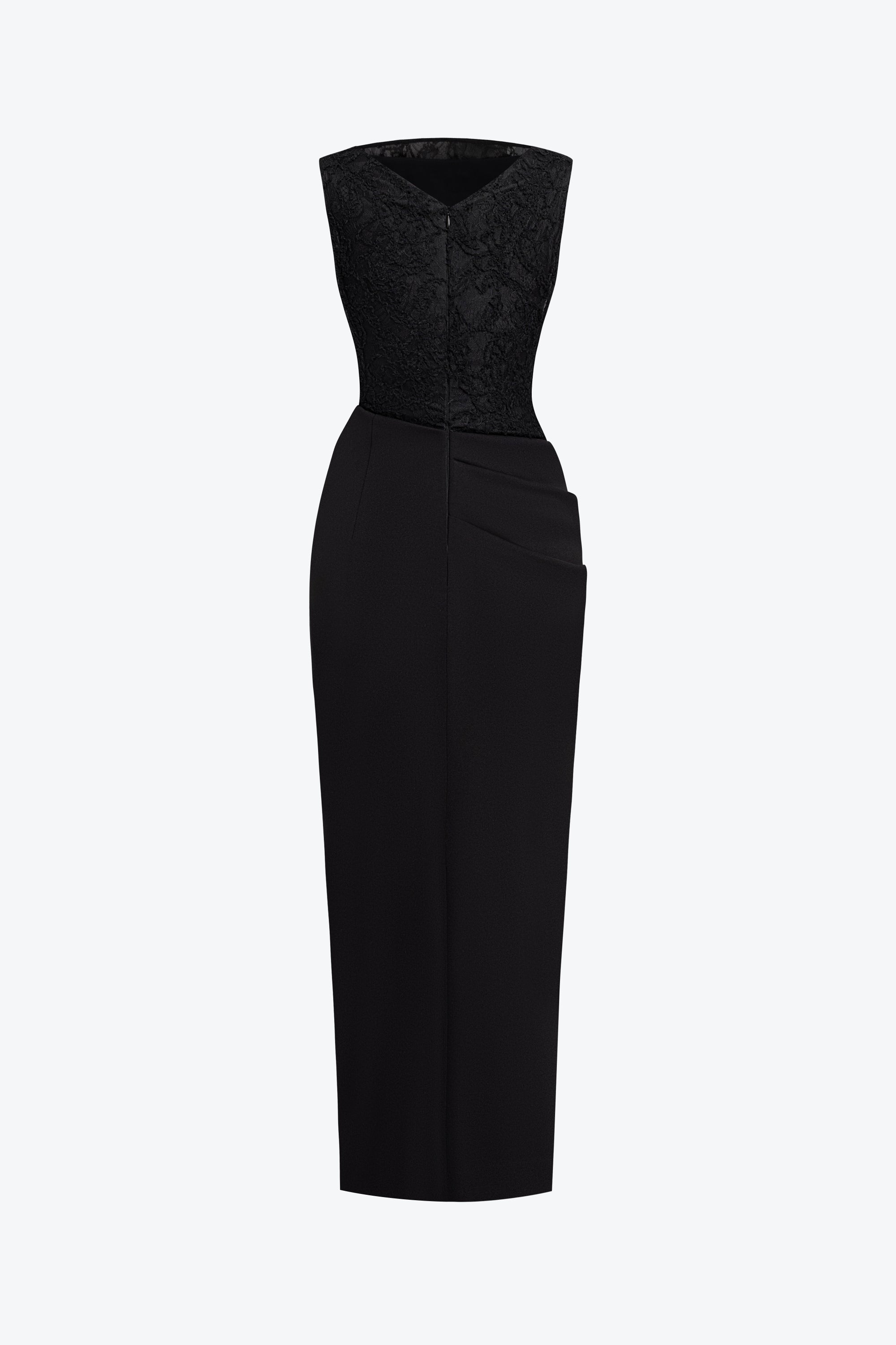 Serephira Draped Midi Dress With Lace