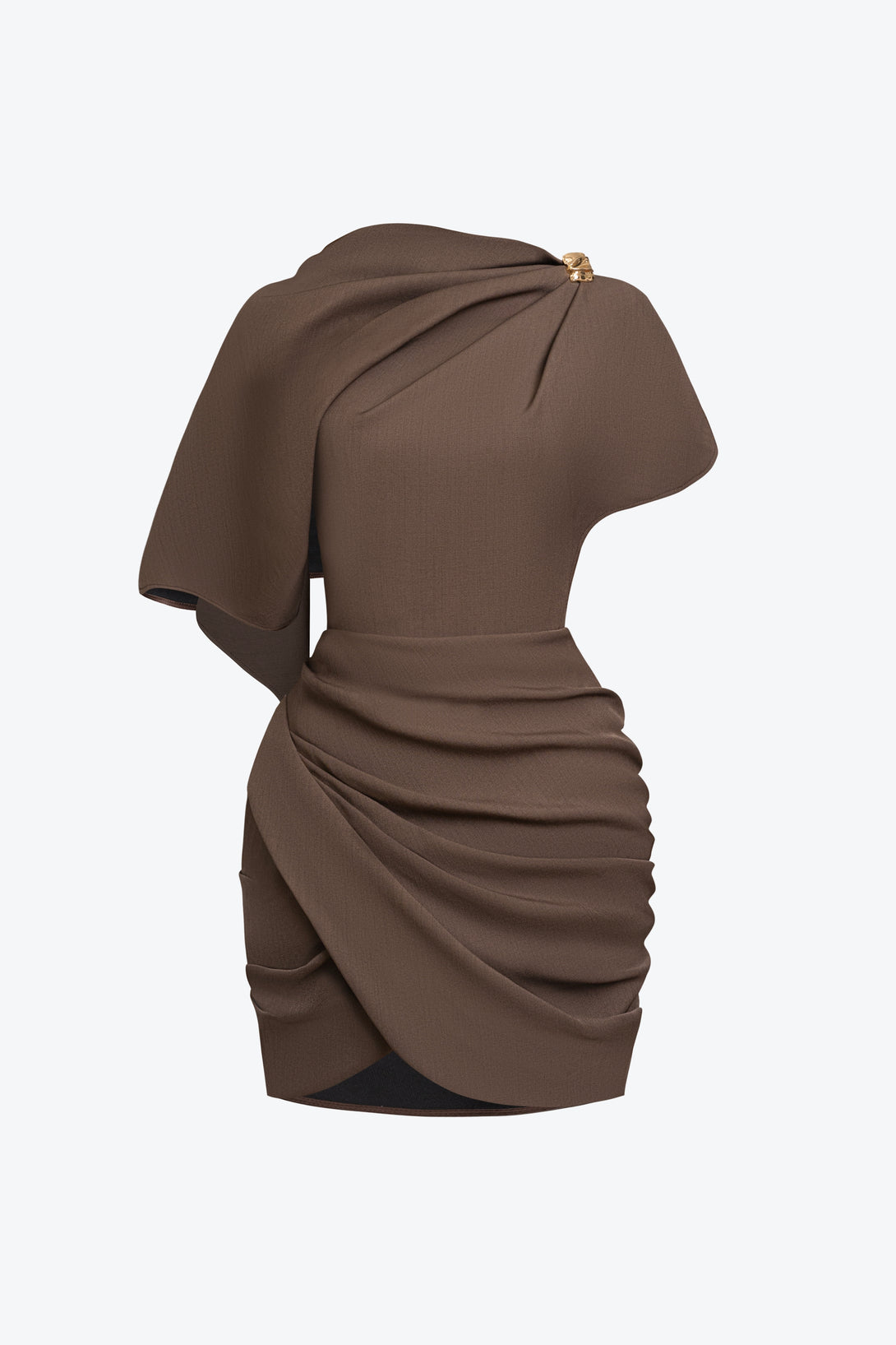 knee length dresses for ladies Lyrenia Asymmetric Draped Mini Dress Customize / Olive Brown